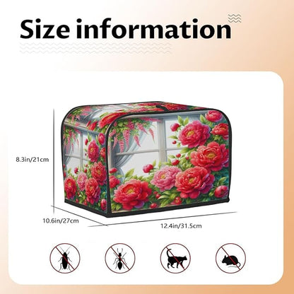 Flower Floral Red Toaster Cover 4 Slice Wide Slot Washable Kitchen Appliance Covers Fingerprint Bread Machine Dust Cover Small Toaster Oven Accessories Covers Bread Maker Bag Women Gift