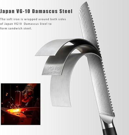 Bread Knife for Homemade Bread, 10 Inch Multifunction Serrated Knife, Razor Sharp Slicer, Forged High Carbon Steel, Full Tang Ergonomic Handle Design for Sourdough Turkey Fruit