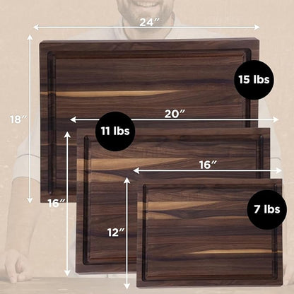 Medium Wood Cutting Board from American Walnut - A Butcher Block That Comes with Juice Groove for Cutting Meat and Juicy Veggies Easily - Walnut Chopping Board - 16x12x1.5 inches