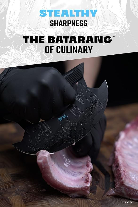 Dalstrong Ulu Knife - 7 inch - BATMAN™ Shadow Black Edition - High Carbon 7Cr17MoV Steel - Black Titanium Kitchen Knife - Rocking, Mincing, Slicing Meat & Herb Knife - G10 Handle - Sheath