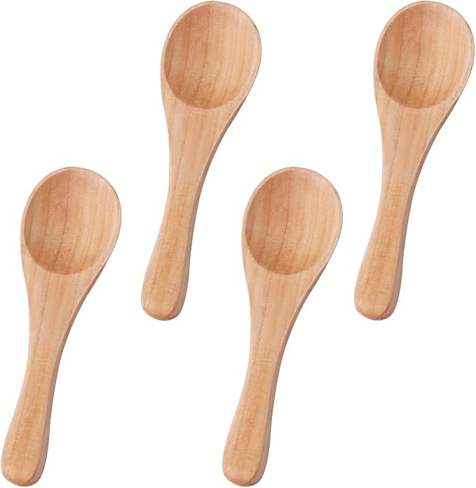 4pcs Handmade Small Wooden Spoons, 3.93x1.18 Inch Wooden Color Mini Condiment Spoons Tiny Spoons Wooden Serving Utensils Teaspoon for Eating Honey Spices Sauces Sugar Salt