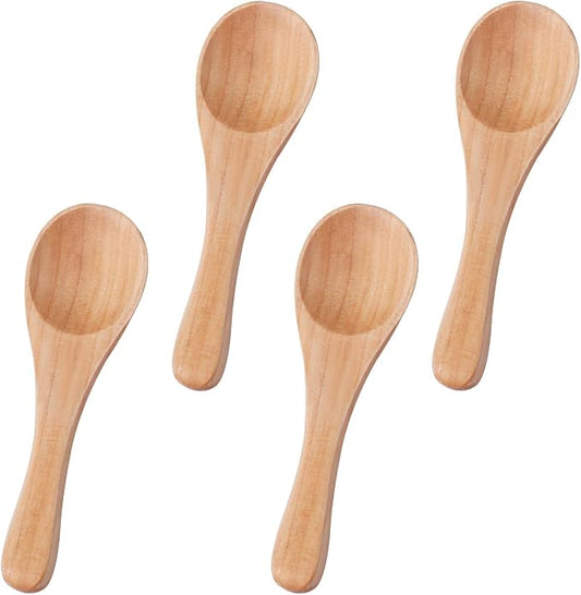 4pcs Handmade Small Wooden Spoons, 3.93x1.18 Inch Wooden Color Mini Condiment Spoons Tiny Spoons Wooden Serving Utensils Teaspoon for Eating Honey Spices Sauces Sugar Salt
