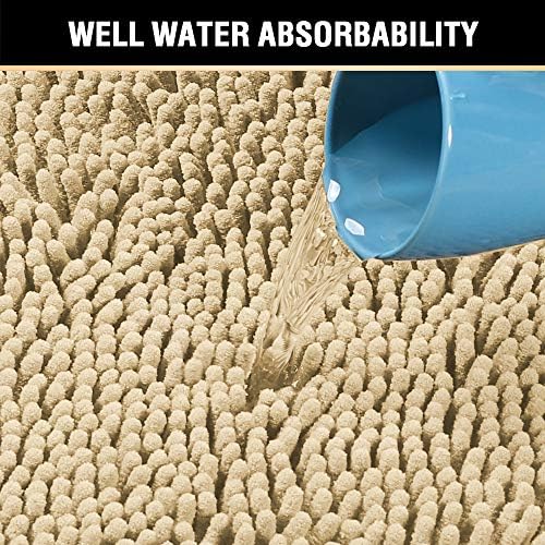 H.VERSAILTEX Bath Mat Bathroom Rug Bath Rugs for Bathroom Non Slip Bath Mats Extra Thick Chenille Rug 17" x 24" Absorbent Soft Shaggy Washable Dry Fast Plush Rugs for Bathtubs - Beige