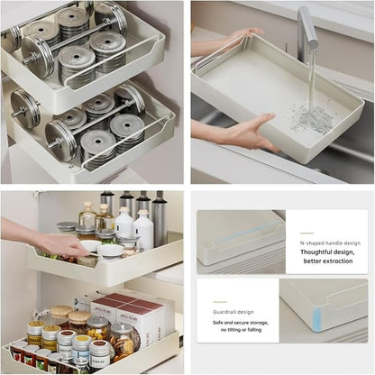 Pull Out Cabinet Organizer with Soft-Close Damping, 20x43 Cm Slide Out Pantry Shelf, Heavy Duty Kitchen Storage Solution for Spices, Jars, Cans, White