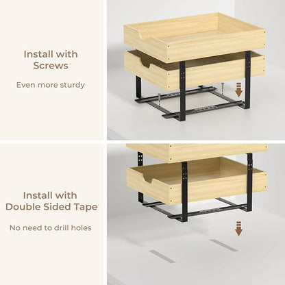 COOLBEBE 2 Tier Pull Out Drawers for Cabinets, 17"W x 21"D Double Tier Slide Out Wood Drawer Shelf Organizer, Soft Close Heavy-Duty Cabinet Pull Out Shelves for Kitchen Pantry Bathroom Storage