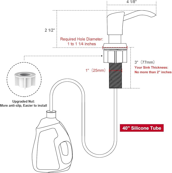 GAGALIFE Built in Counter Soap Dispenser for Kitchen Sink and Soap Dispenser Extension Tube, Anti-Leakage Upgrade with 40" Soap Tube No More Top Refill, Brushed Gold
