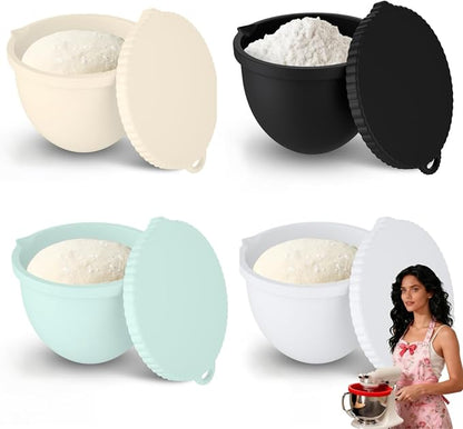 5 Qt 4-Pack Multicolor Silicone Liners with Lids Compatible with KitchenAid Mixer, 2mm Extra-Thick Silicone Bowl Insert for Baking and Cooking, Mixer Parts & Accessories