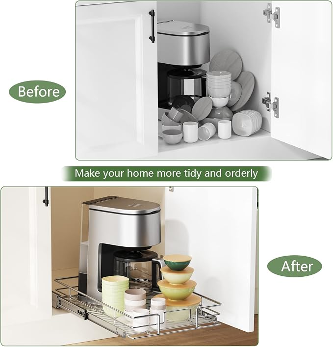LOVMOR Pull Out Cabinet Organizer 10½"W x 21½"D, Kitchen Cabinet Pull Out Shelves Slide Out Storage