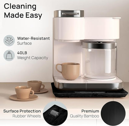 Ibyx Elegant Appliance Slider - Sliding Tray for Coffee Maker & Heavy Kitchen Appliances, Easy Slide, Made of Premium Bamboo, Space-Saving Kitchen Organizer, 40 lb Capacity, Black - 12 x 16 Inch