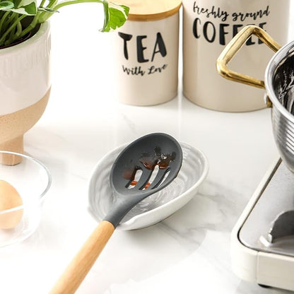 Hasense Spoon Rest for Stove Top, 5.7 Inch White Porcelain Spoon Holder for Spatula, Ladle and Tong, Cooking and Coffee Utensil Rest for Kitchen Counter, Housewarming Gift and Dishwasher Safe