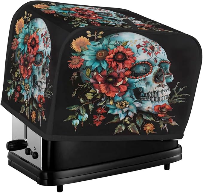 Cool Color Skull Toaster Cover 4 Slice Wide Slot Washable Kitchen Appliance Covers Fingerprint Bread Machine Dust Cover Small Toaster Oven Accessories Covers Bread Maker Bag Women Gift