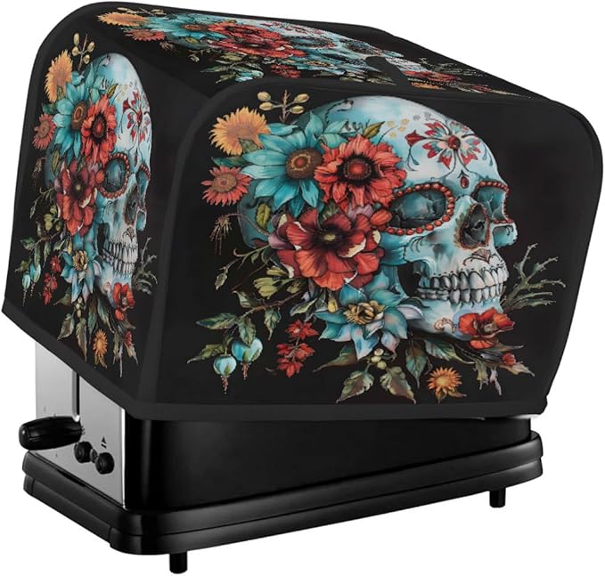 Cool Color Skull Toaster Cover 2 Slice Wide Slot Washable Kitchen Appliance Covers Fingerprint Bread Machine Dust Cover Small Toaster Oven Accessories Covers Bread Maker Bag Women Gift