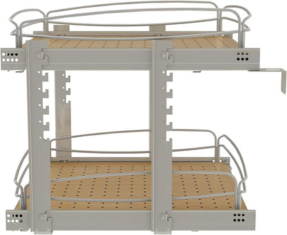 Rev-A-Shelf 2 Tier Pull Out Kitchen Cabinet Storage Organizer with Solid Bottom & Undermount Soft-Close Full Extension Slides, Min Opening Width of 20", 54BK-21SC-2-1