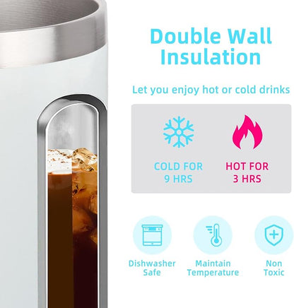 Volhoply 14oz sublimation Insulated Stainless Steel Coffee Mug with Lid Bulk 8 Pack,Double Wall Vacuum Travel Coffee Cup with Handle,Reusable Metal Cups Tumbler,Camping Mugs(Sublimation,8)