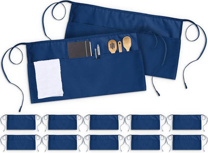 Utopia Wear 12 Pack Server Aprons with 3 Pockets, Waiter and Waitress Waist Aprons for Women with Pockets, Men Short Aprons