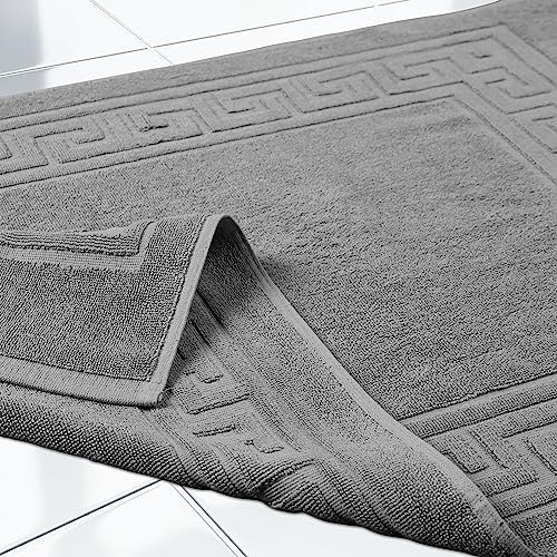 Superior Heavyweight Cotton Bath Mats, Bath Rugs For Bathroom Accessories, Washable Rug For Shower, Bath, Toilet, Modern Decor, No Backing, Luxury Hotel And Spa Quality, Set of 2, 22" x 35", Silver
