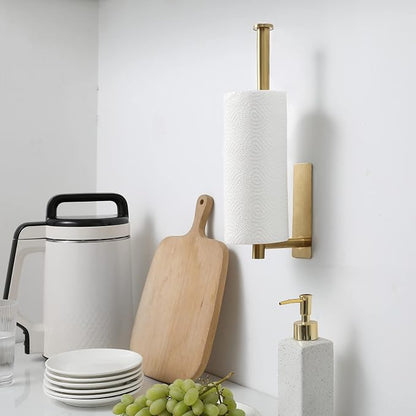 theaoo Paper Towel Holder - Under Cabinet Paper Towel Holder for Kitchen, Adhesive Paper Towel Roll Rack for Bathroom Towel, Wall Mounted Paper Towel Rack, SUS304 Stainless Steel(1, Gold)
