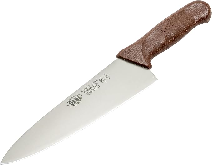 Winco 8" Commercial-Grade Chef's Knife with German Steel Blade, Brown