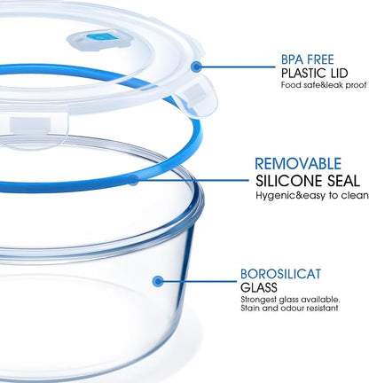 NUTRIUPS 95/54/30/15oz Round Large Glass Food Storage Containers with Airtight Lids, Meal Prep Containers, Ideal for Baking and Storing Casseroles, Lasagnas, Vegetables, Fruits,4-Piece Set