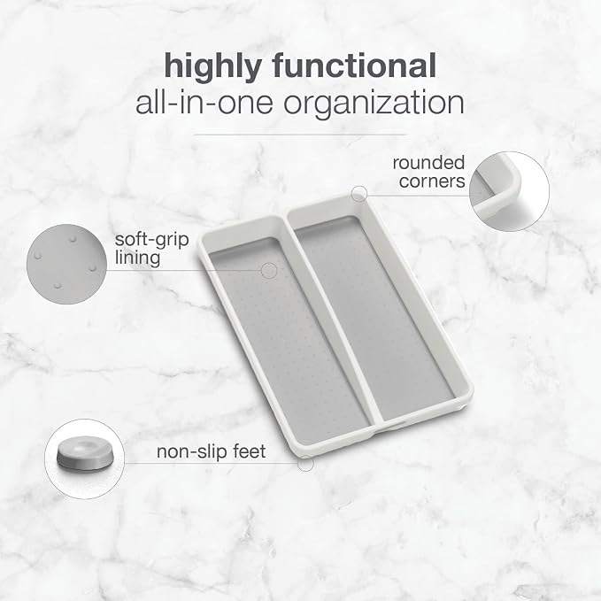 madesmart Premium Small Utensil Tray, Deep Storage for Ladles, Whisks & Serving Tools, Non Slip Lining, for Drawers & Home Organization, White