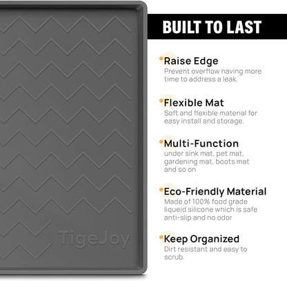 TigeJoy 28" x 22" Under Sink Mats for Kitchen Waterproof, Leak-Proof Silicone Mat Sink Protector and Cabinet Liner, Kitchen Essentials Organizer and Storage, Boot or Shoe Tray, Pet Feeding Mat