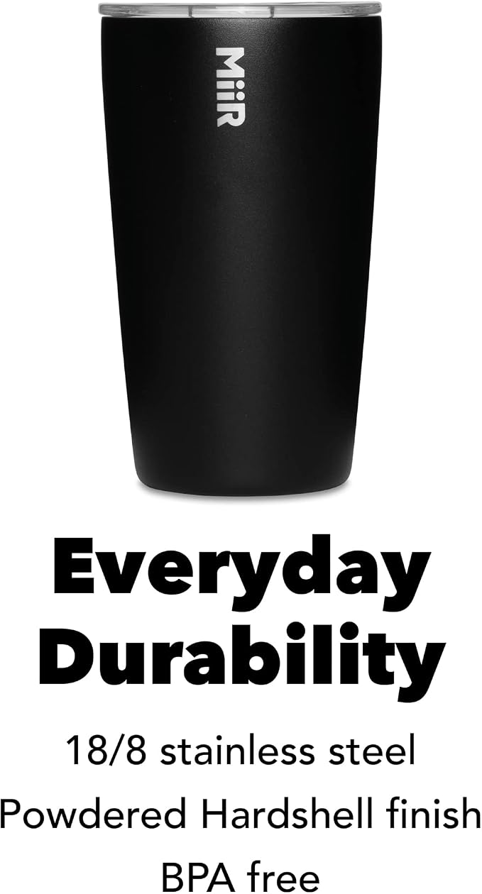 MiiR, Tumbler, Vacuum Insulated, Stainless Steel with Slide Lid, Cup Holder Compatible & BPA Free, Black, 12 Fluid Ounces