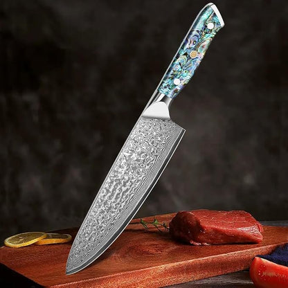 Home Safety Japanese Damascus Knife, Chef's Knife with Sharp 20cm Blade Made of 67 Layers of VG-10 Damascus Steel Kitchen Knife Damascus Carving Knife, Abalone Shell Handle, Gift Box