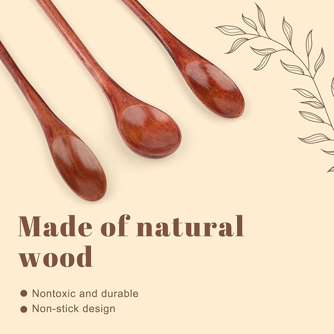 8 Pieces Wooden Spoons Set, 8 Inch Small Wooden Spoons for honey, Long Handle Mixing Teaspoon, Handmade Wood Coffee Spoon, Tiny Stirring Spoon for Kitchen Desserts Tasting