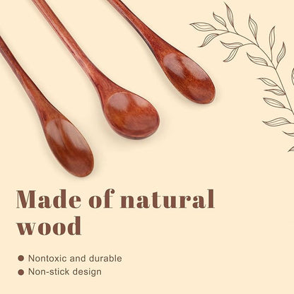 8 Pieces Wooden Spoons Set, 8 Inch Small Wooden Spoons for honey, Long Handle Mixing Teaspoon, Handmade Wood Coffee Spoon, Tiny Stirring Spoon for Kitchen Desserts Tasting