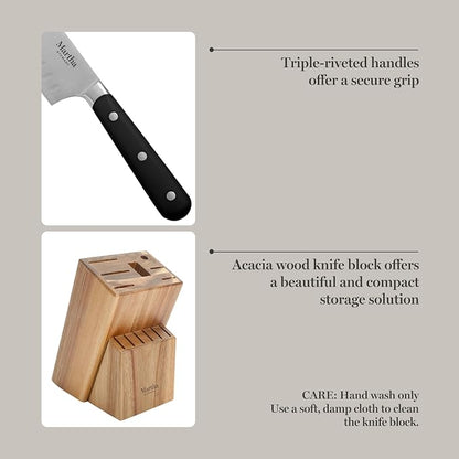 Martha Stewart Eastwalk 14 Piece High Carbon Stainless Steel Cutlery Knife Block Set w/ABS Triple Riveted Forged Handle Acacia Wood Block - Matte Black