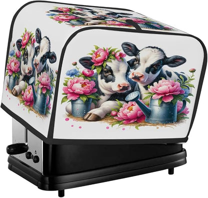 Cow PinkToaster Cover 2 Slice Wide Slot Washable Toaster Covers | Flower Art Dust and Fingerprint Protection Bread Maker Covers for Kitchen Accessories Decor Bakeware Women Gift