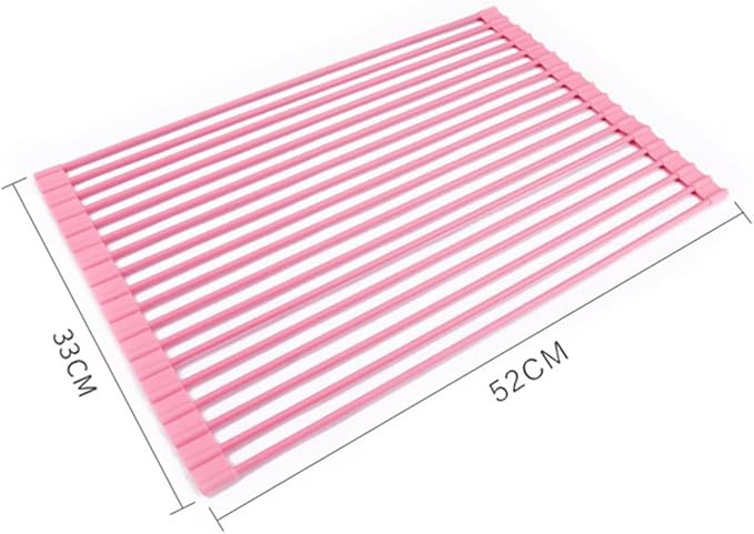 Roll Up Dish Drying Rack Over The Sink.Foldable Kitchen Drainer,Fully Silicone Cover Stainless Steel Bar,Heat-Resistant, Anti-Slip Sink Rack for Kitchen Counter Multipurpose.
