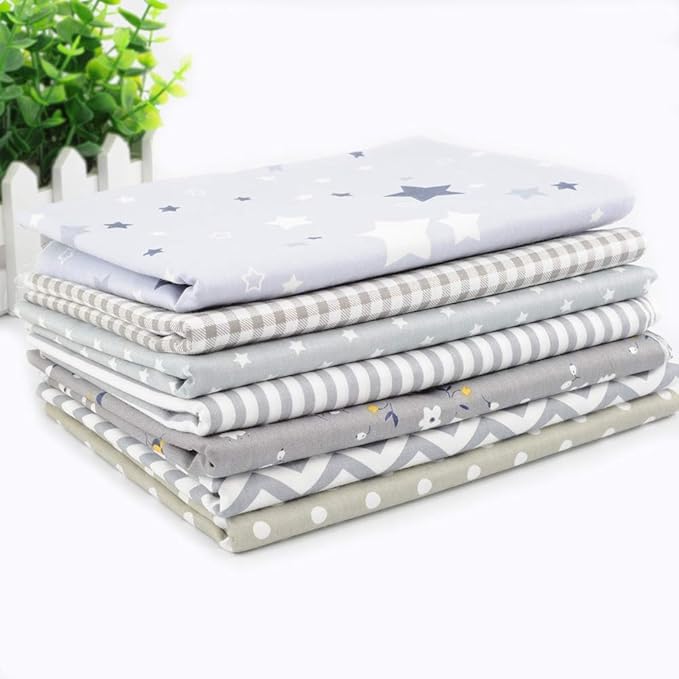 Printed Cotton Twill Pre-Cut Quilting Fat Quarter Fabric Assortments Craft Cloth Bundle Squares DIY for Sewing Crafting Rose Flavor(Grey Assortments,18 by 20.5Inch)