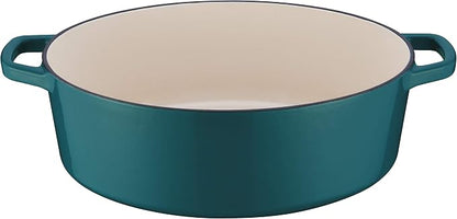 Cuisinart Chef's Classic Enameled Cast Iron Dutch Oven with Lid, Porcelain Enameled Interior, Oven Safe, Induction Compatible, 7-Quart, Oval, Teal