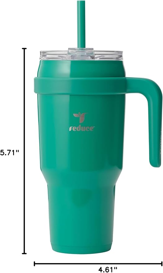 REDUCE 40 oz Stainless Steel Tumbler with Handle - Dual-Wall Vacuum Insulated Travel Mug, Sweat-Proof Lid & Reusable Straw - Keeps Drinks Cold for 24 Hrs, Fits Cupholders, Dishwasher Safe - Palm Leaf