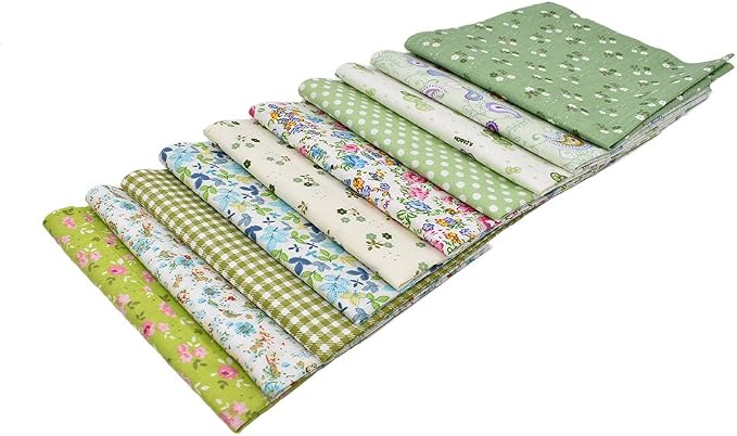 10pcs 12 x 12 inches (30cmx30cm) Print Green Series Fabric Bundle Squares Patchwork DIY Sewing Scrapbooking Quilting Pattern Artcraft