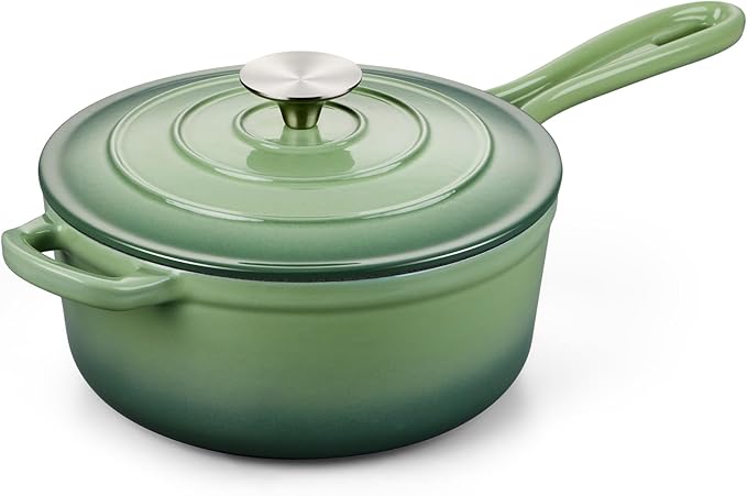Onader 3QT Sauce Pan with Lid, Enameled Cast Iron Saucepan, Small Dutch Oven Cooking Kitchen Pot, Nonstick & Heavy Duty – Pistachio Green