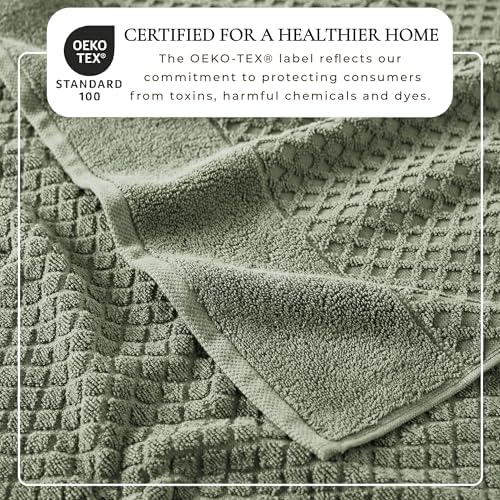 Great Bay Home Bath Towels - 100% Cotton 6 Piece Towel Set - Diamond Waffle Weave - Absorbent, Durable, Quick-Dry Towels for Bathroom (Eucalyptus)
