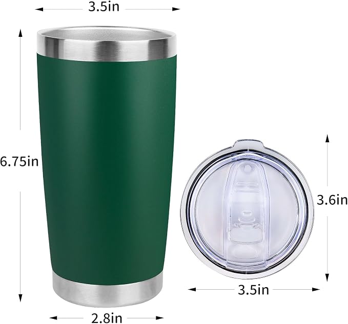20oz Stainless Steel Tumbler with Lid, Travel Mug - Double Wall Vacuum Powder Coated Cup - Dark Green, 1 Pack