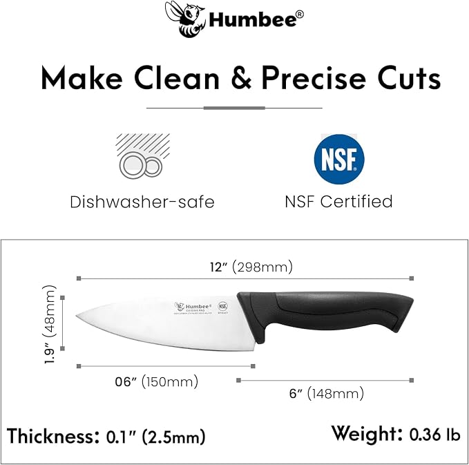 6-Inch Chef Knife, NSF Certified Razor-Sharp High Carbon Stainless Steel Blade – Ergonomic Color Coded Handle, Non-Slip Grip Kitchen Knife, DT-10 Series, Black