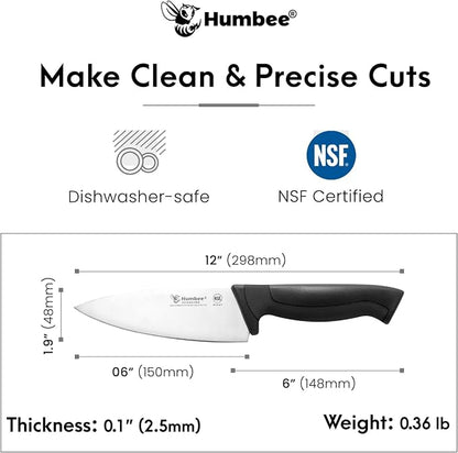 6-Inch Chef Knife, NSF Certified Razor-Sharp High Carbon Stainless Steel Blade – Ergonomic Color Coded Handle, Non-Slip Grip Kitchen Knife, DT-10 Series, Black