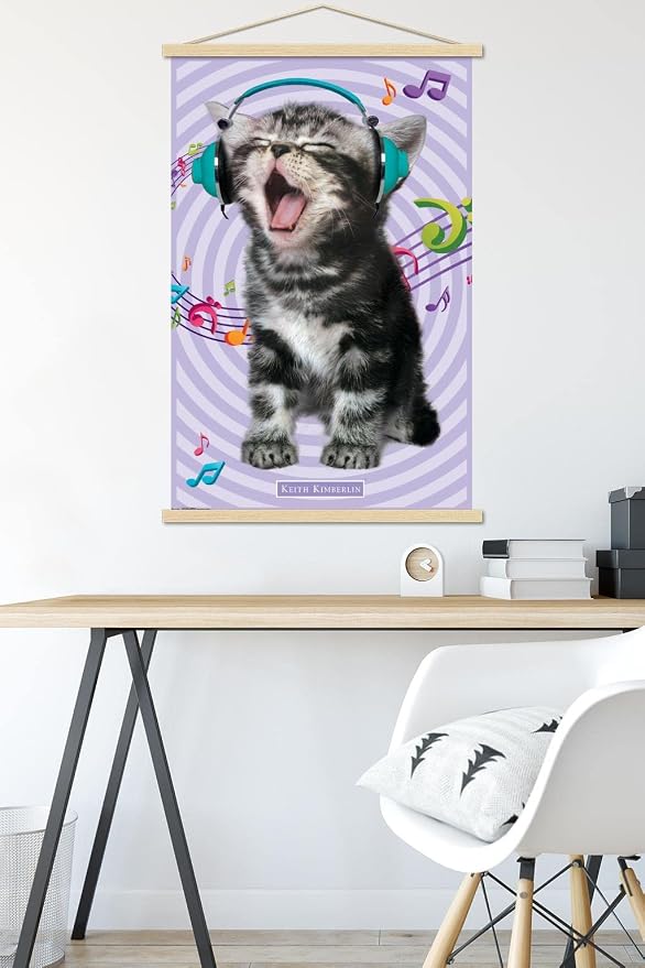Trends International Keith Kimberlin - Kitten - Singing Wall Poster, 22.375" x 34", Premium Print and Beechwood Hanger Bundle