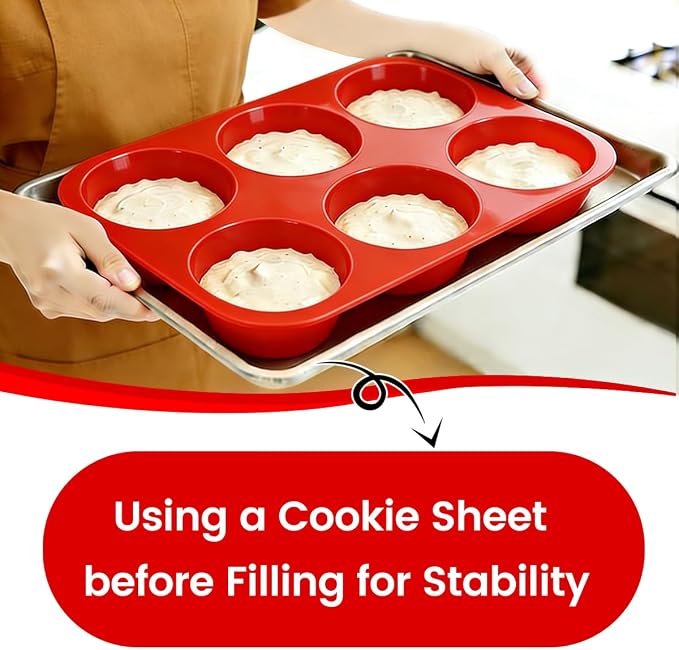 CAKETIME Silicone Muffin Pan, 2 Packs, Includes Jumbo 6 Cups and Regular 12 Cups for Baking Muffins, Cupcakes, Egg Bites, and Frittatas