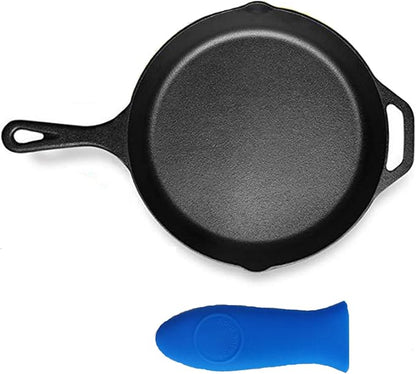 Pre-Seasoned Cast Iron Skillet 12in Iron Pans with One Silicone Hot Handle Holder - 12.5 Inch