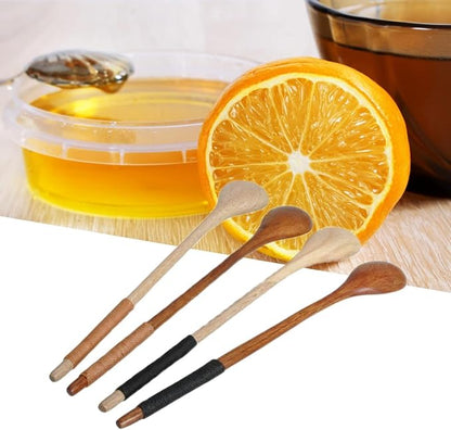 Brown Small Wooden Spoons, Small Soup Spoons Serving Spoons Wooden Teaspoon for Coffee Tea Jam Bath Salts Dessert Cake Ice Cream Antipasto Cappuccino, Cooking Utensils, Long Handle