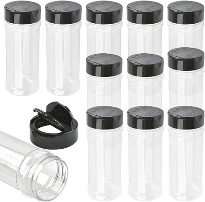 12 Pack Plastic Spice Containers, 8oz Plastic Spice Jars with Black Cap, Plastic Spice Bottles With Shaker Lids, Empty Seasoning Bottles Plastic Seasoning Containers for Spice, Herbs and Powders