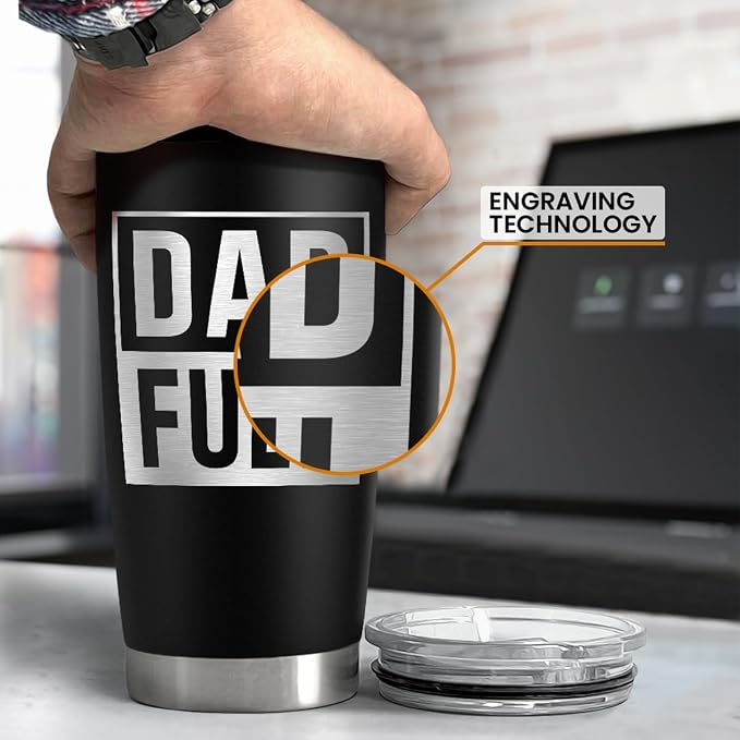 SANDJEST Dad Tumbler 20oz, Dad Fuel Cup Stainless Steel Insulated Tumblers, Coffee Mug Cups for Best Dads from Daughter Son, Gifts for Birthday Christmas Fathers Day