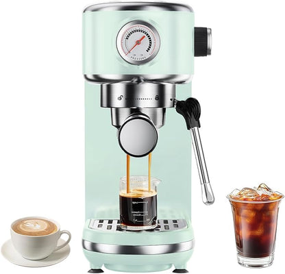atatix 20 Bar Espresso Machine with Milk Frother, Compact Espresso Maker, Stainless Steel Coffee Machine with Precise Temp Control & 44oz Removable Water Tank for Latte, Cappuccino, Light Green