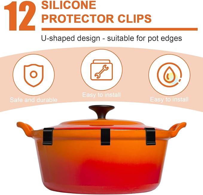 24pcs Dutch Oven Lid Protector Clips, Silicone Dutch Oven Lid Flexible Bumper Protective Clips for Storage (Black)