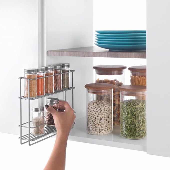 Metaltex in & Out Sliding Spice Rack – Kitchen Storage Rack for Seasonings and Condiments - Polytherm Metallic, 28 x 22 x 6 Centimeters